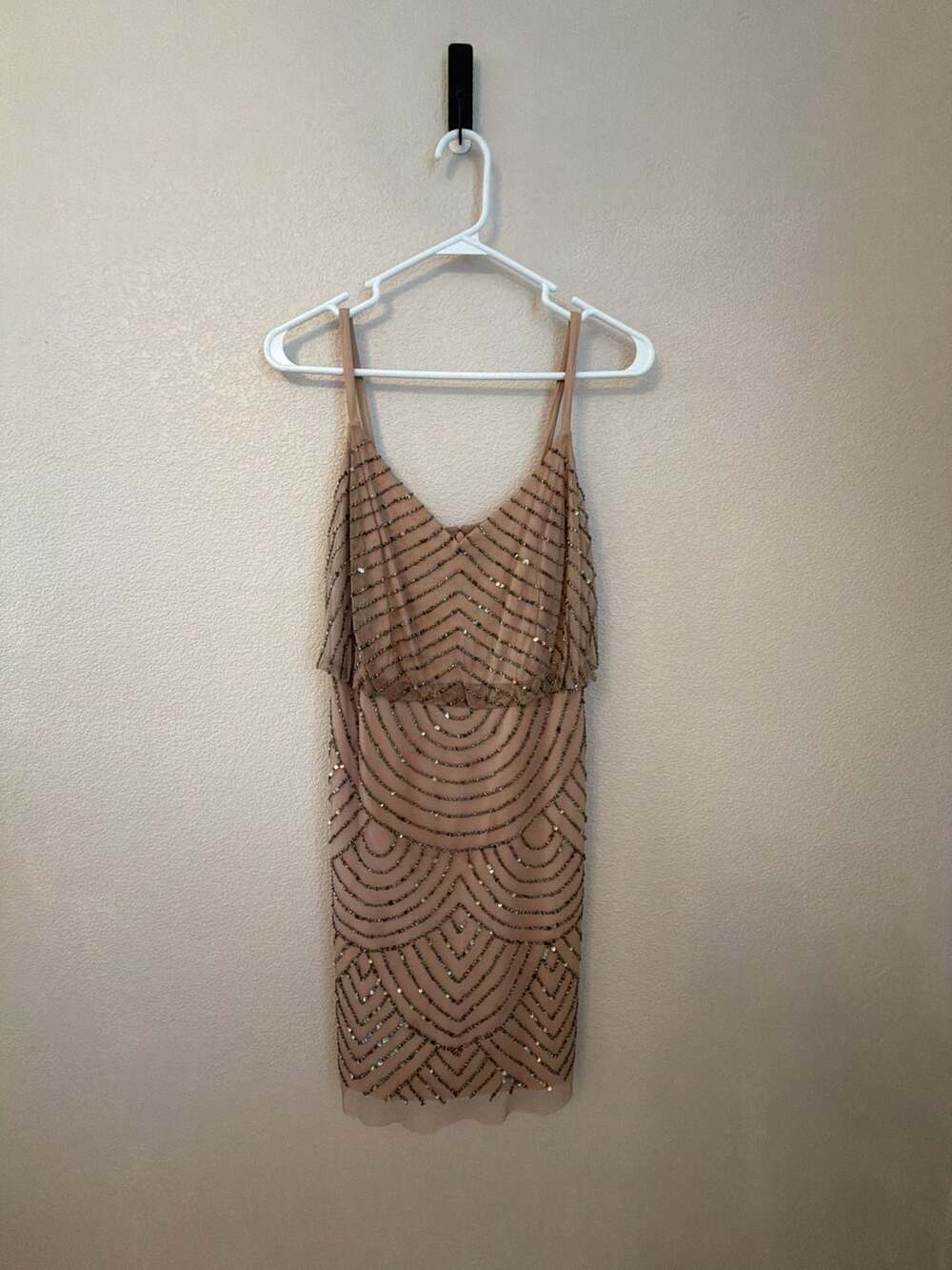 Adrianna Papell Art Deco Beaded Cocktail Dress Size 4